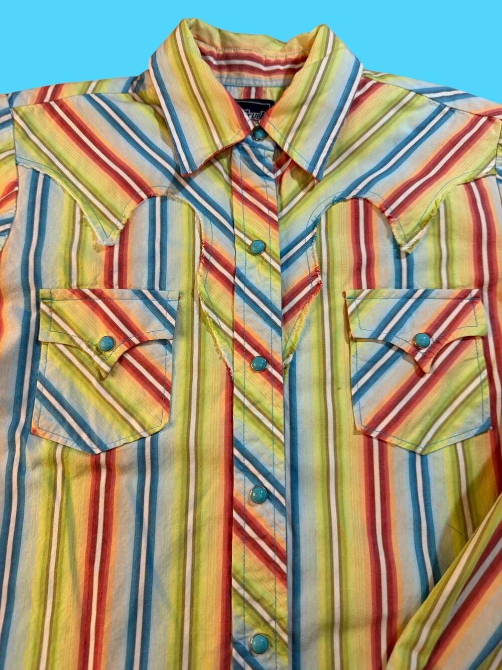 Cruel Girl Women's S Multi-Color Striped Western Pearl Snap Long Sleeve Shirt - Picture 4 of 9